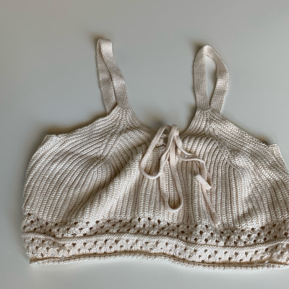 Shein halter top small knit top tank top beige